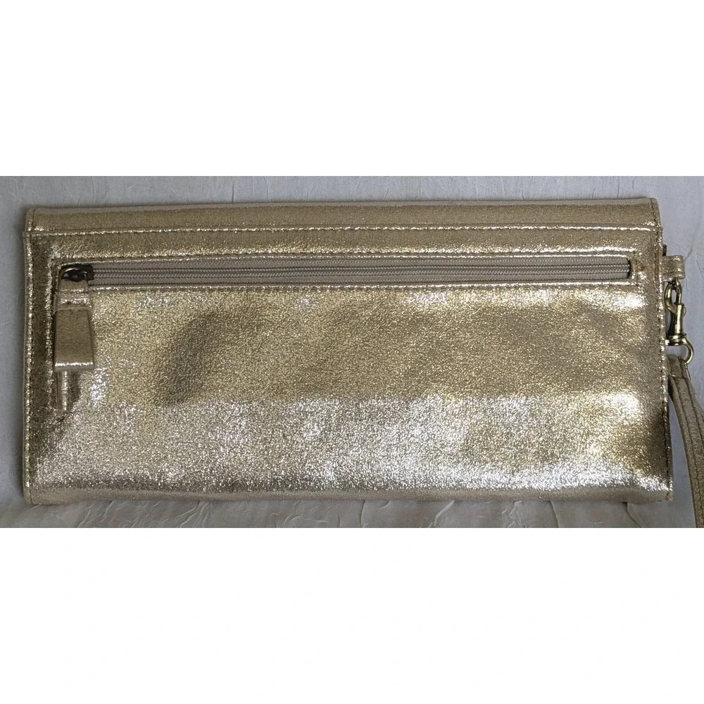 Envelope Clutch Gold Wristlet Jessica Simpson Pocketbook Walket Shimmery Y2K Bag